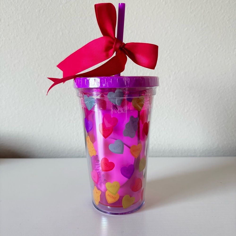 Valentines Day Gift Tumbler Colorful Candy Heart Cup with Straw and Note pad